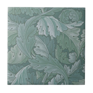 Azulejo Patrón de hoja de acanto azul teal de William Morr