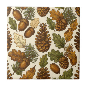 Azulejo Patrón de hoja de roble piña bellota de otoño
