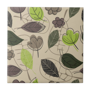 Azulejo Patrón de hoja moderna en verde y beige