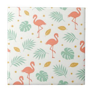 Azulejo Patrón de hoja tropical de flamenco coral