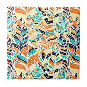 Azulejo Patrón de hojas boho colorido lindo