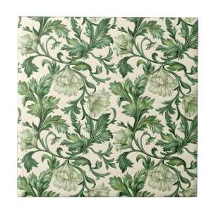 Azulejo Patrón de hojas de acanto verde oscuro ornamentado