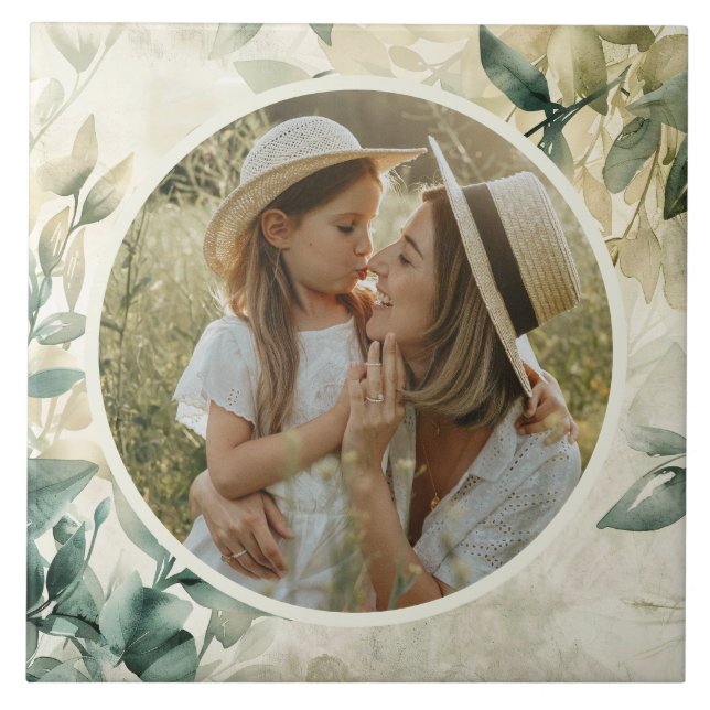 Azulejo Patrón de hojas de agua foto personalizada (Frente)