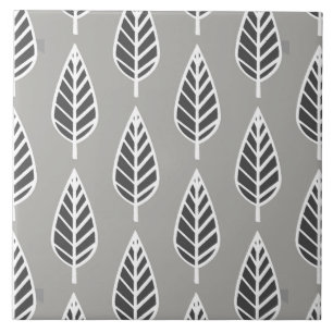Azulejo Patrón de hojas de haya, gris plateado, gráfico y