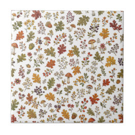 Azulejo Patrón de hojas de hongo de flores de bosque otoña