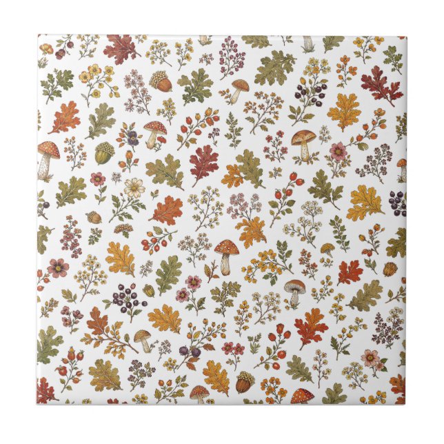 Azulejo Patrón de hojas de hongo de flores de bosque otoña (Frente)