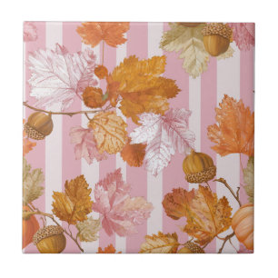 Azulejo Patrón de hojas de otoño y maíz rosadas - Caída