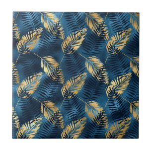Azulejo Patrón de hojas de palma azul tropical de verano