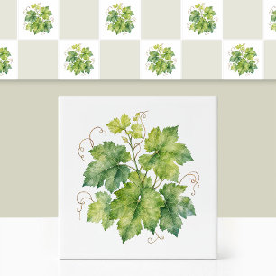 Azulejo Patrón de hojas de parra verde de acuarela