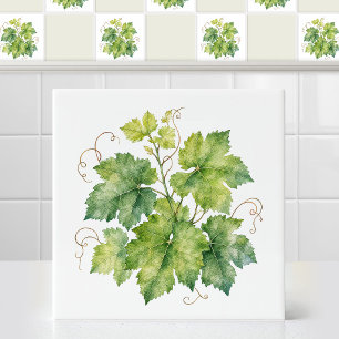 Azulejo Patrón de hojas de parra verde de acuarela