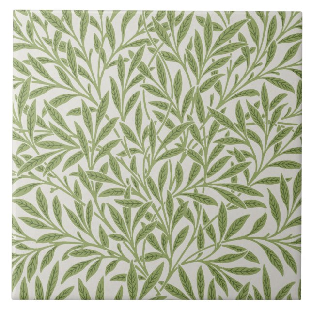 Azulejo Patrón de hojas de sauce verde vintage (Frente)