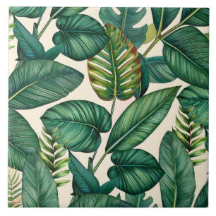 Azulejo Patrón de hojas tropicales de palm monstera verde
