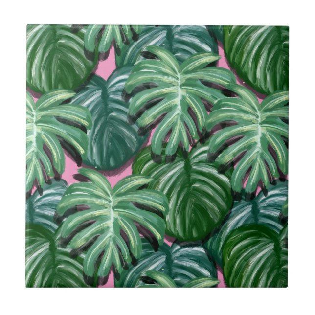 Azulejo Patrón de hojas tropicales - Foliage verde (Frente)