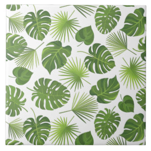 Azulejo Patrón de hojas tropicales verdes y elegantes