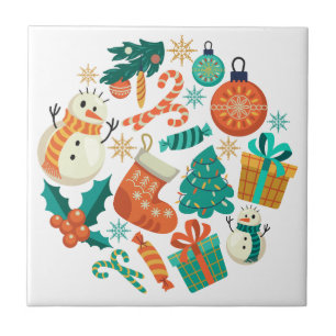 Azulejo Patrón de iconos navideños vintage
