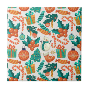 Azulejo Patrón de iconos navideños vintage