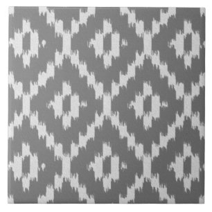 Azulejo Patrón de ikat - Carbón y gris plateado