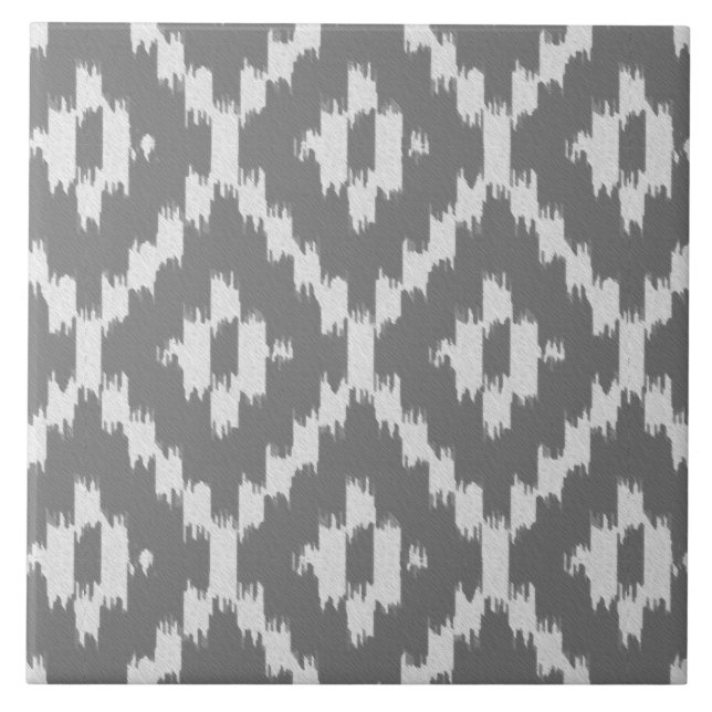 Azulejo Patrón de ikat - Carbón y gris plateado (Frente)