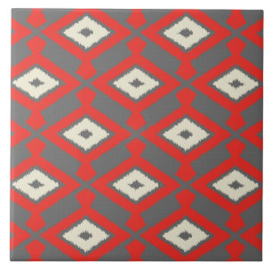 Azulejo Patrón de Ikat - Rojo, Gris y Beige