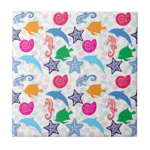 Azulejo Patrón de Ilustracion de animales marinos colorido