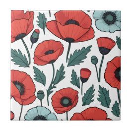 Azulejo Patrón de Ilustracion de las flores de adormidera 