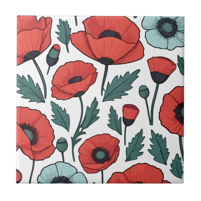 Azulejo Patrón de Ilustracion de las flores de adormidera  (Frente)