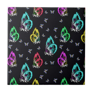 Azulejo Patrón de Ilustracion de mariposa de color negro