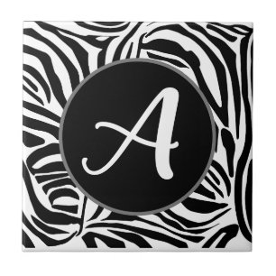 Azulejo Patrón de impresión de cebra en blanco y negro atr
