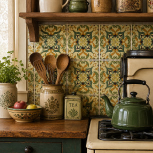 Azulejo Patrón de impresión de follaje de la era victorian