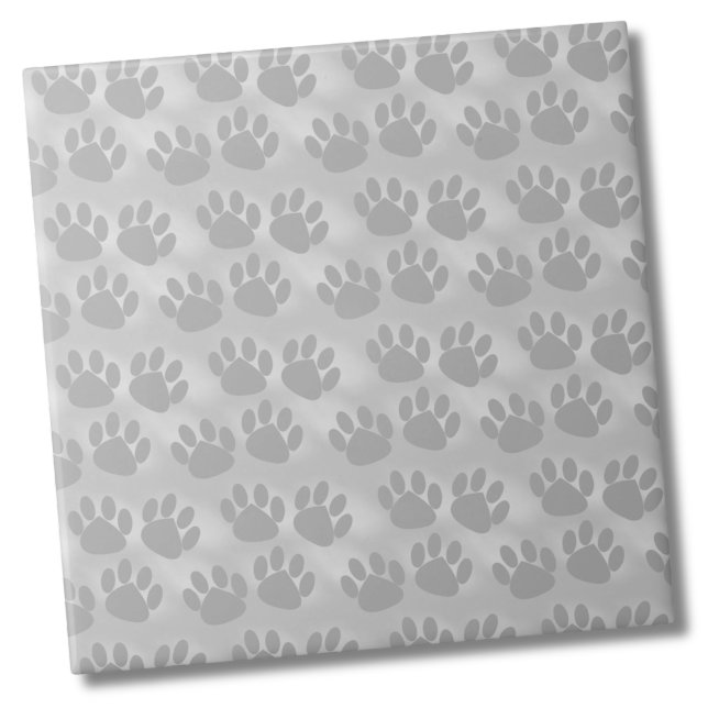 Azulejo Patrón de impresión de trazos simple (Light Gray Paw Prints Pattern Ceramic Tile)