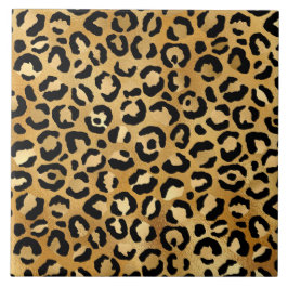 Azulejo Patrón de impresión Leopardo en oro y negro