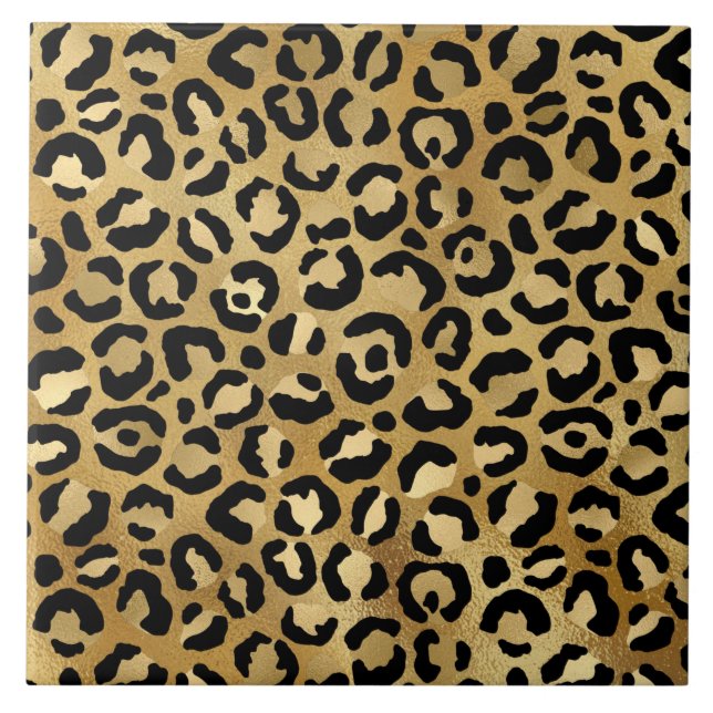 Azulejo Patrón de impresión Leopardo en oro y negro (Frente)