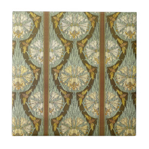 Azulejo Patrón de Insecto de Lirio Art Nouveau Verde Salvi