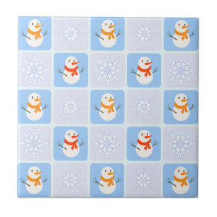Azulejo Patrón de invierno de snowman y copos de nieve
