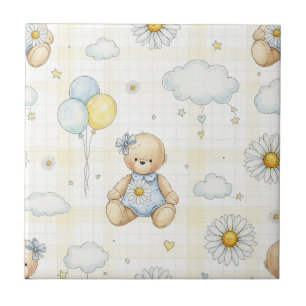 Azulejo Patrón de jardín de margaritas de osito de peluche
