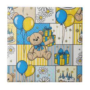 Azulejo Patrón de jardín de margaritas de osito de peluche