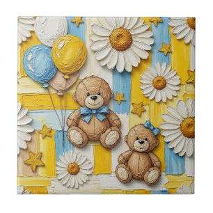 Azulejo Patrón de jardín de margaritas de osito de peluche