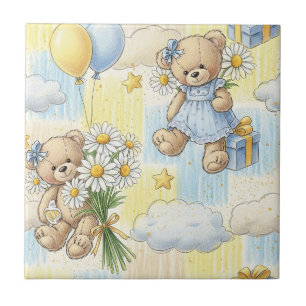 Azulejo Patrón de jardín de margaritas de osito de peluche