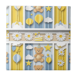 Azulejo Patrón de jardín de margaritas de osito de peluche