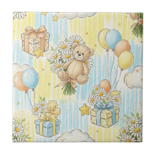 Azulejo Patrón de jardín de margaritas de osito de peluche