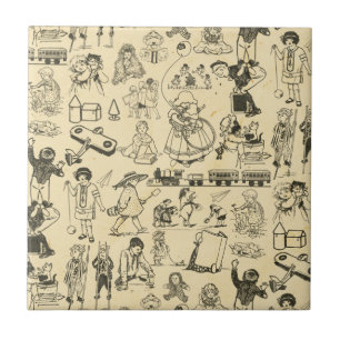 Azulejo Patrón de juguetes de época y niños de juego