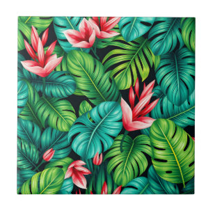 Azulejo Patrón de jungla de Heliconia Monstera Tropical