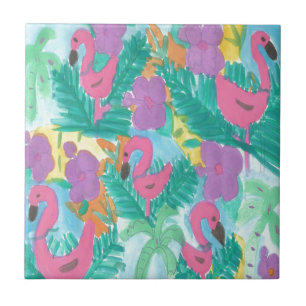 Azulejo Patrón de jungla tropical de flamenco