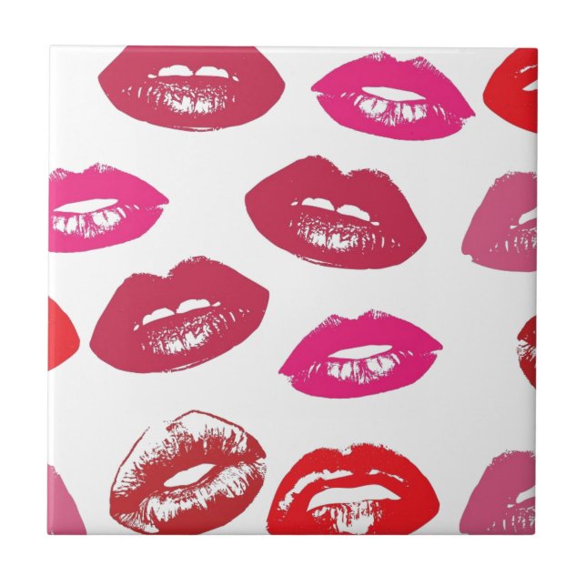 Azulejo Patrón de Kisses de tendencia luscos labios rosado (Frente)