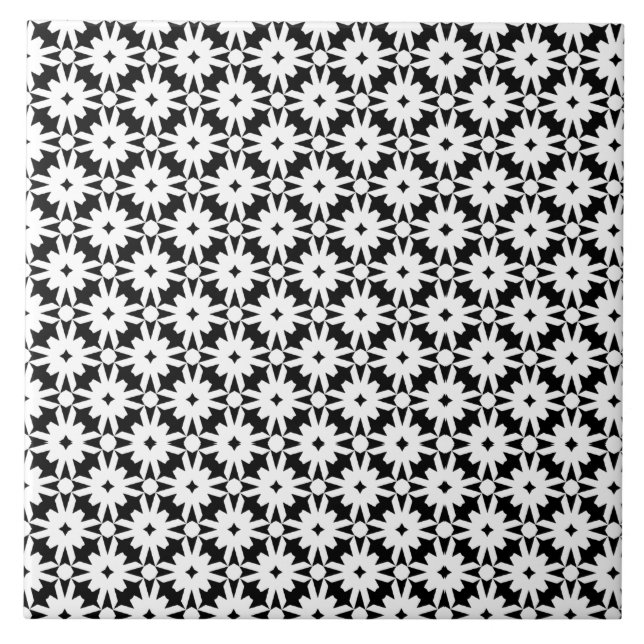 Azulejo Patrón de la cadena de flor del papel blanco negro (Frente)