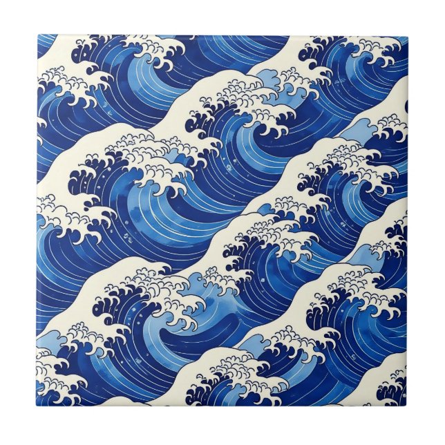 Azulejo Patrón de la Gran Ola Japonesa Océano  (Frente)
