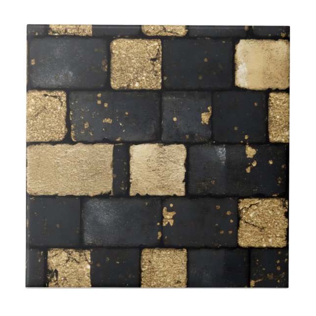 Azulejo Patrón de ladrillo negro y dorado (Frente)