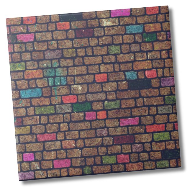 Azulejo Patrón de ladrillo urbano (Colorful Distressed Rustic Painted Bricks Pattern Ceramic Tile)