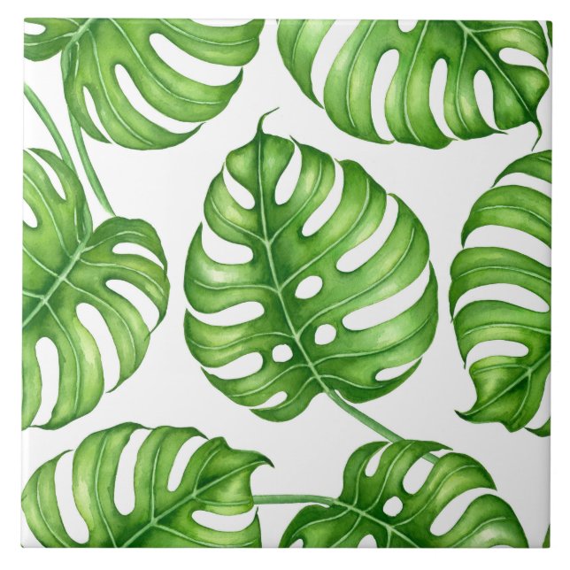 Azulejo Patrón de las acuarelas de Monstera (Frente)