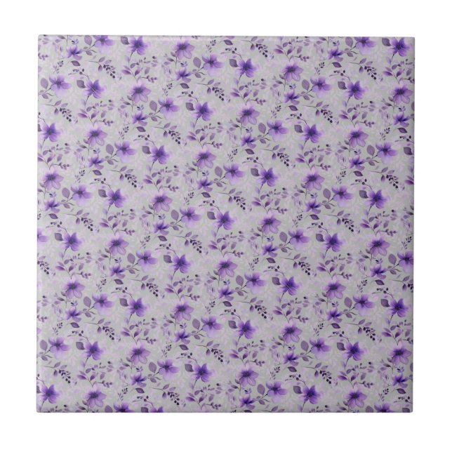 Azulejo Patrón de lavanda suave flor de acuarela gris clar (Frente)